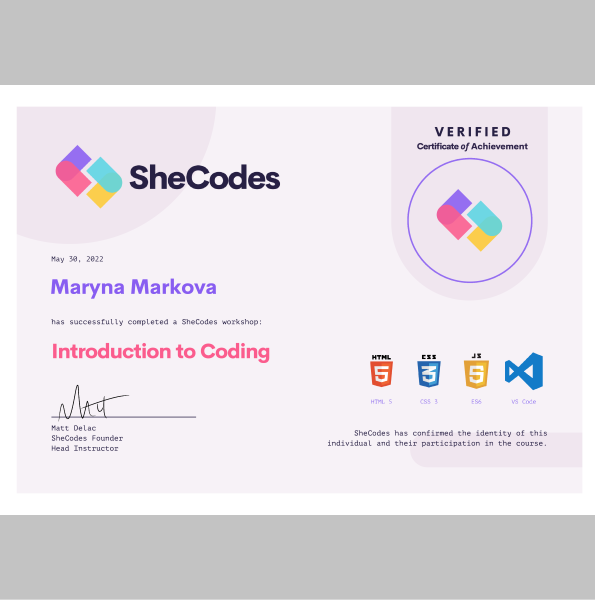 SheCodes Basics Certificate