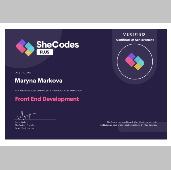 SheCodes Plus Certificate