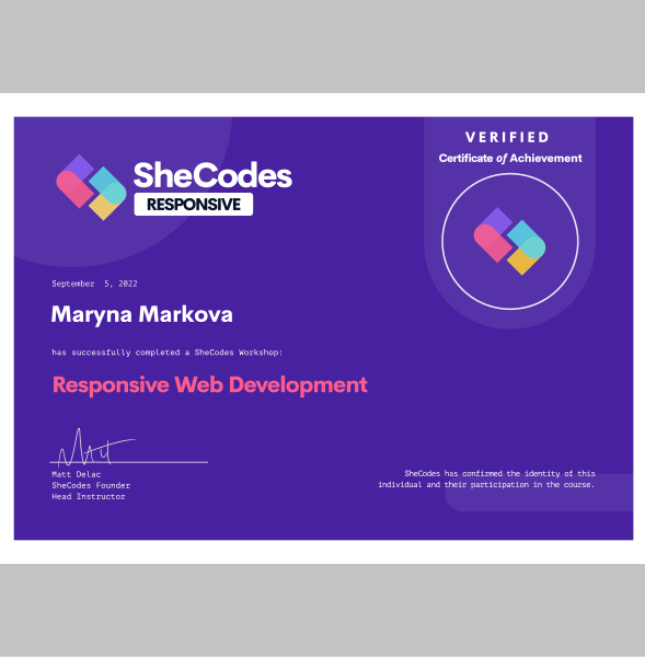 SheCodes Responsive Certificate